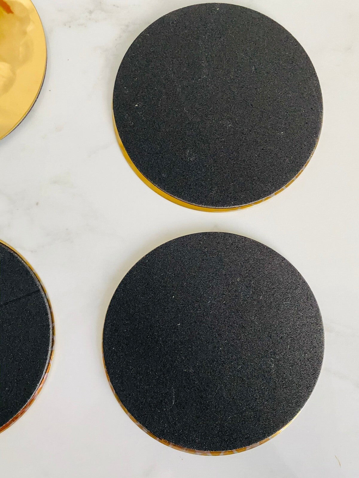Brass-Colour Coasters with Holder 8.5cm – Stylish Drink Mats Set of