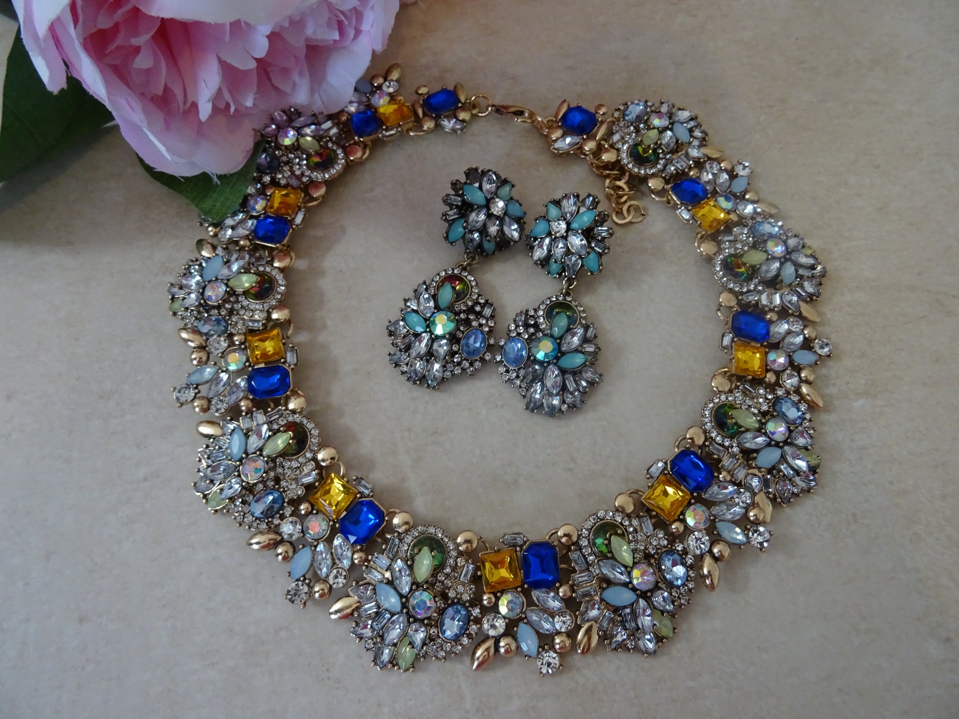 Blue Vienna Statement Necklace and Earring Set